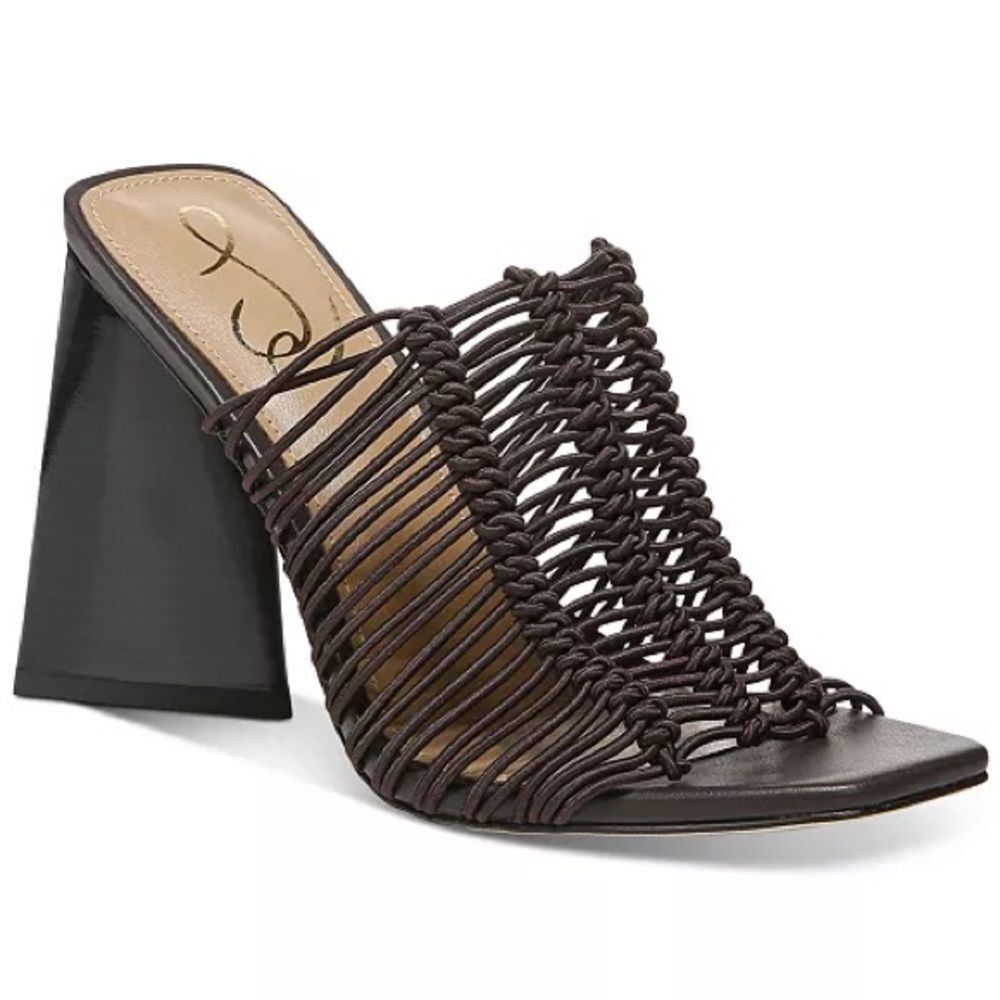 Sam Edelman Laurette Block Heel Woven Mules Sandals in Caviar Brown size 7 - Picture 2 of 15